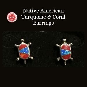 Western Sterling Silver Earrings 925 Opal Coral Tortoise Turtle Studs